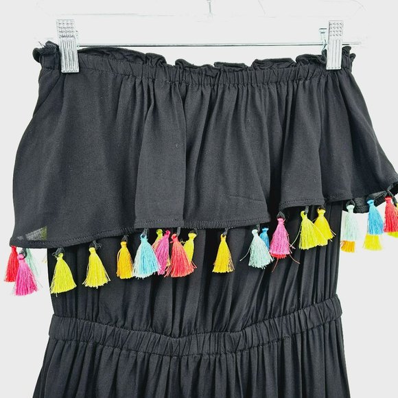 Bleu Rod Beattie Swim Dress Coverup S Black Colorful Tassels Strapless Tiered - Picture 8 of 10